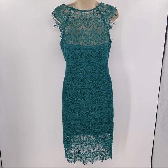 Free People Intimately Peek A Boo Lace Cap Sleeve Overlay Midi Sheath Slip Dress - Picture 6 of 15